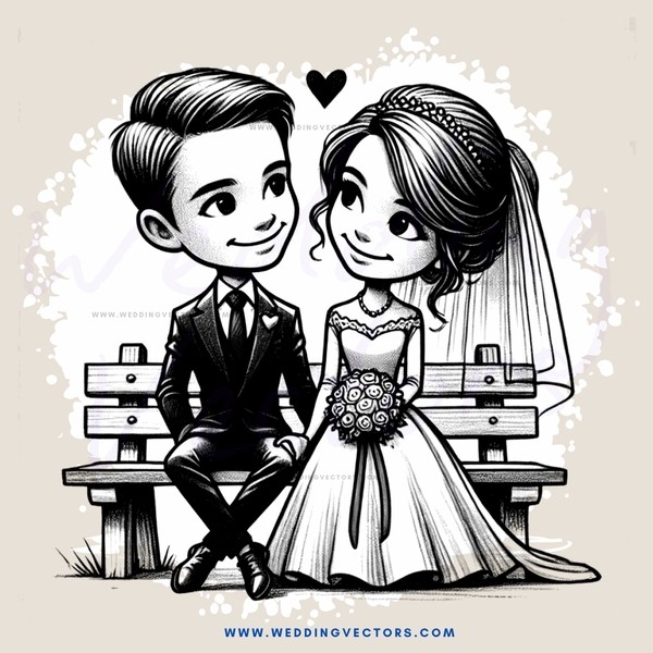 wedding couple sitting on bench
