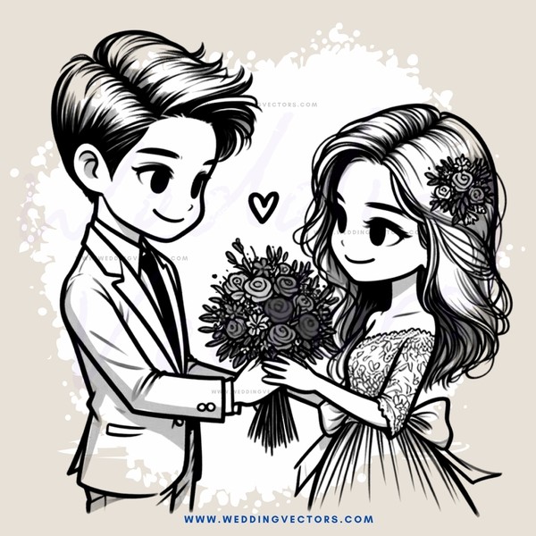 a boy and girl holding flowers