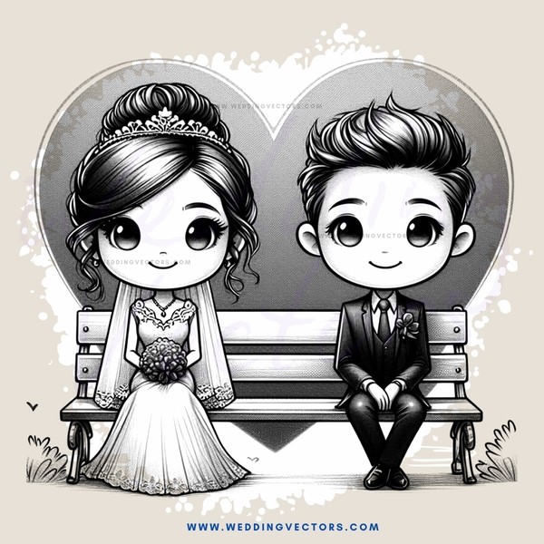 a heartwarming illustration of a newlywed couple