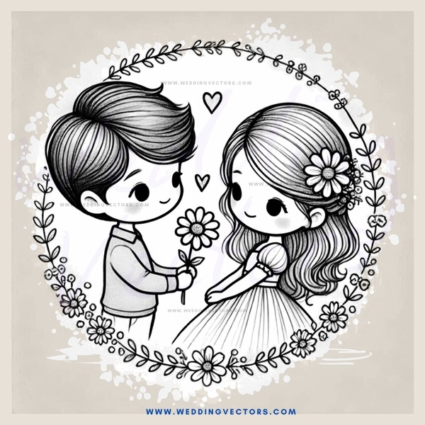 lovers in black and white illustration