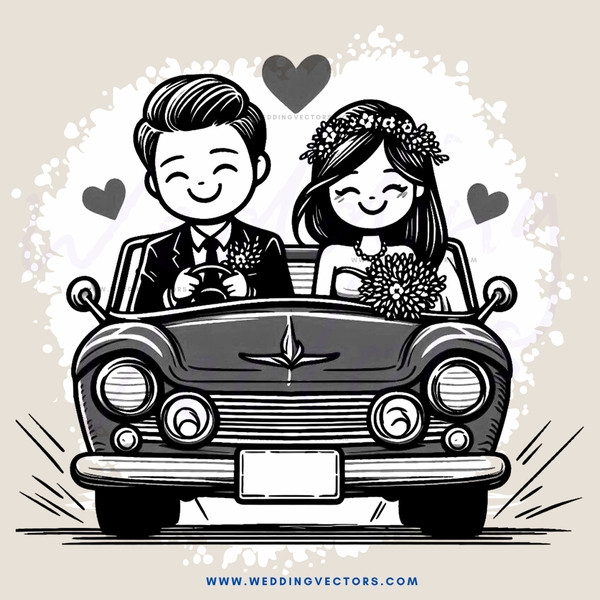 a couple riding in a vintage car