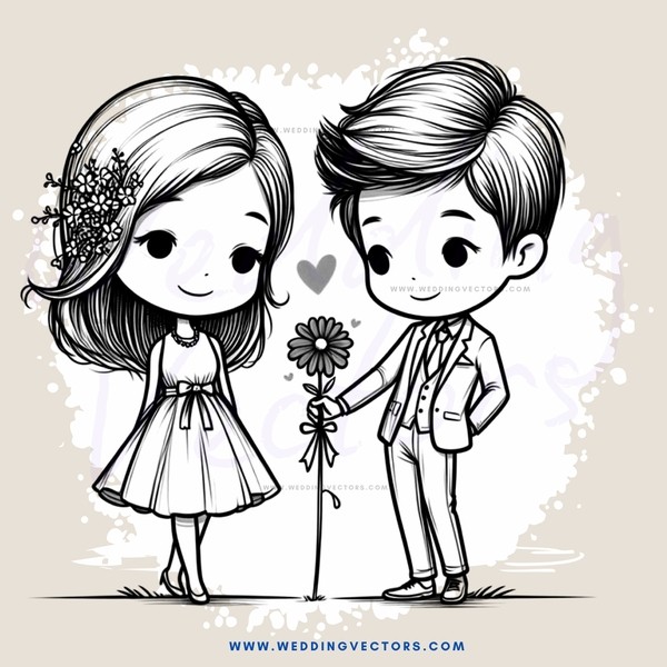 young couple holding flower and stem