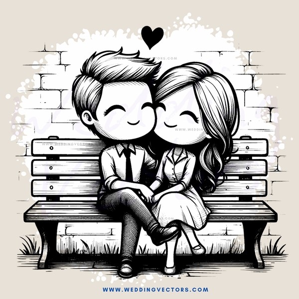 couple sitting on bench with heart above them