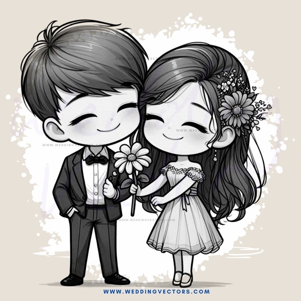 a couple holding flowers and posing for a picture