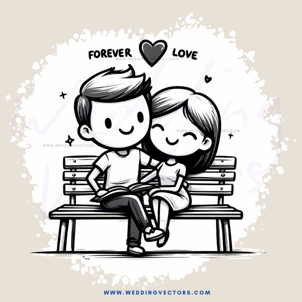 couple sitting on bench with text above them