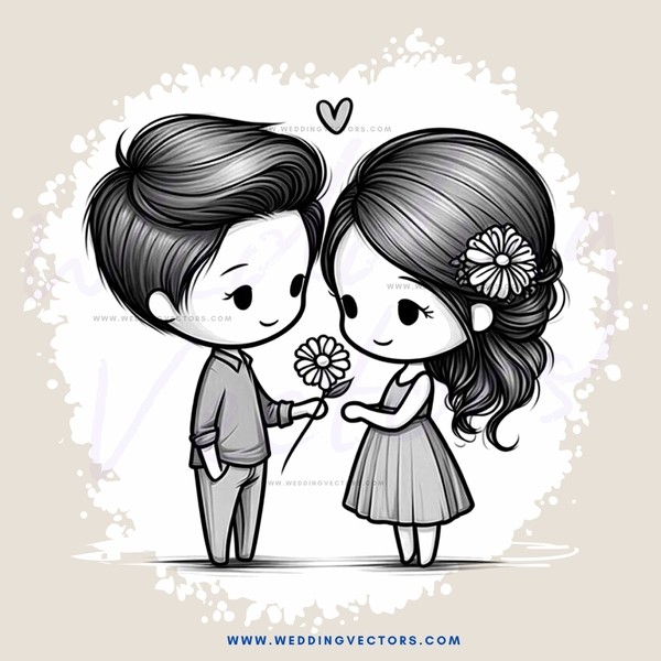 a young couple holding flowers