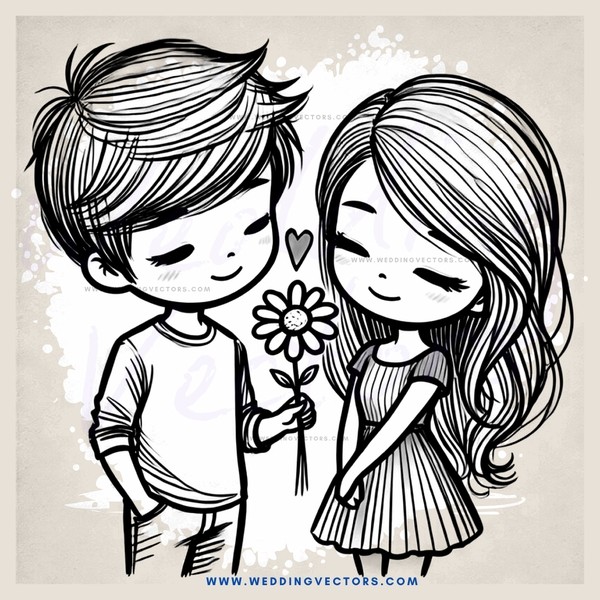 a boy and girl holding flowers and smiling