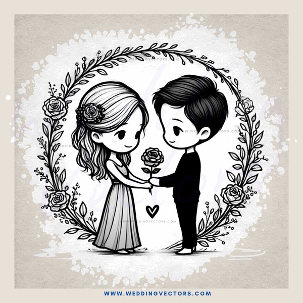 a couple exchanging hearts and flowers