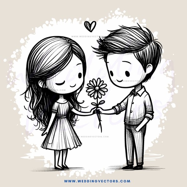 girl and boy sharing flower together
