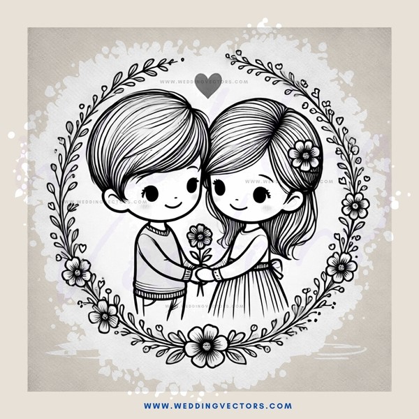 a boy and girl holding hands with flowers