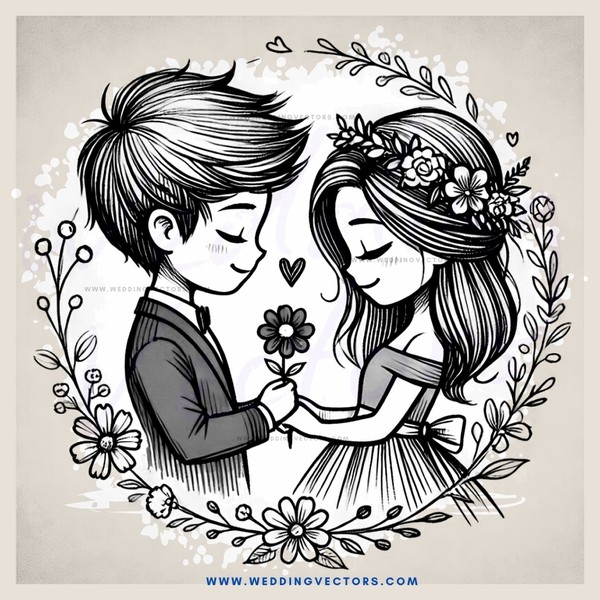 young couple embracing and holding flower