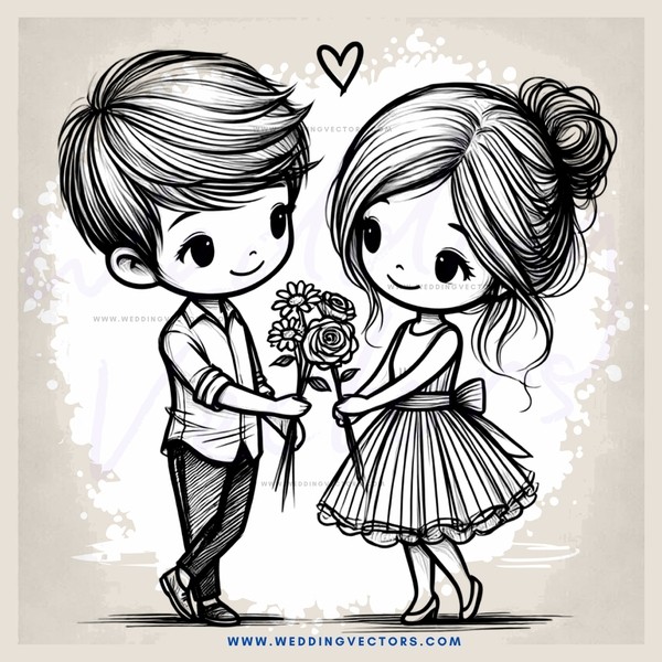 a boy and girl holding flowers