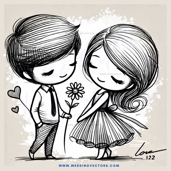 a cartoon man and woman standing together