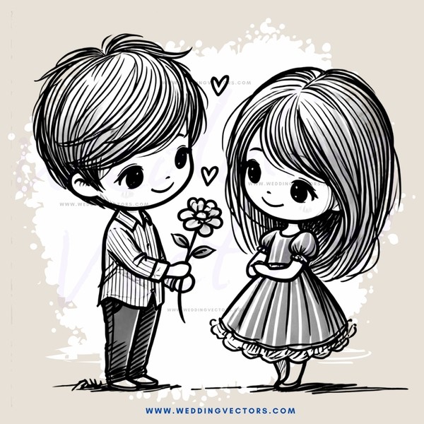 boy and girl holding flowers