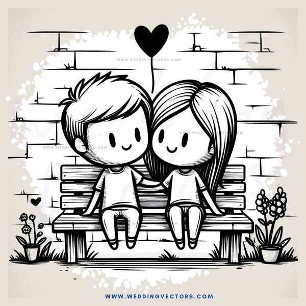 a couple sitting on a bench with plants in front