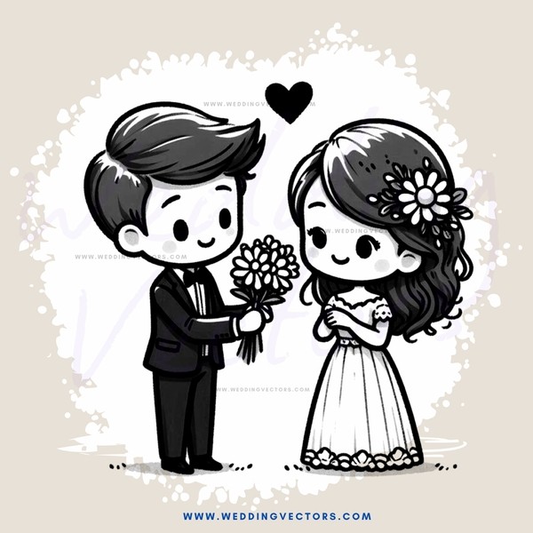 a boy and girl holding flowers