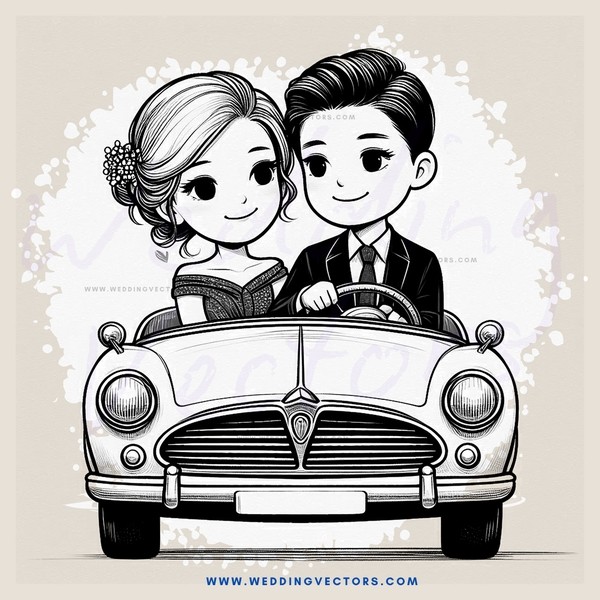 a cartoon couple in a car