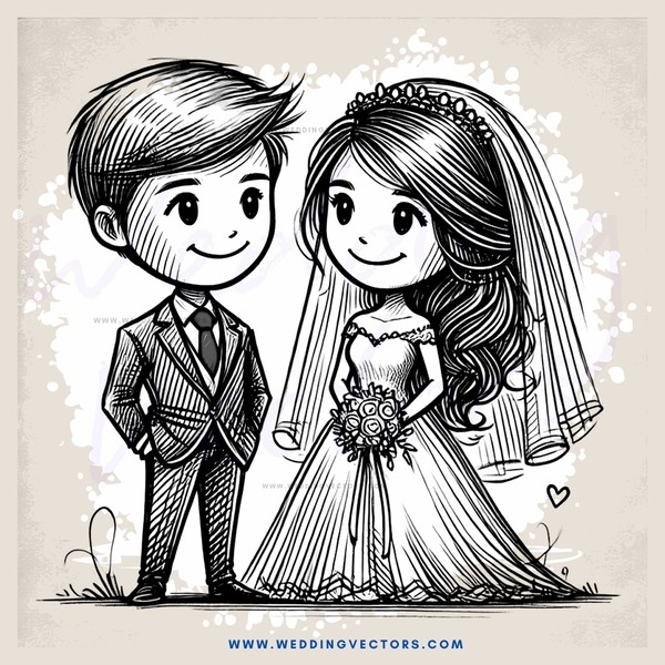 a cartoon depiction of a newlywed couple's joy