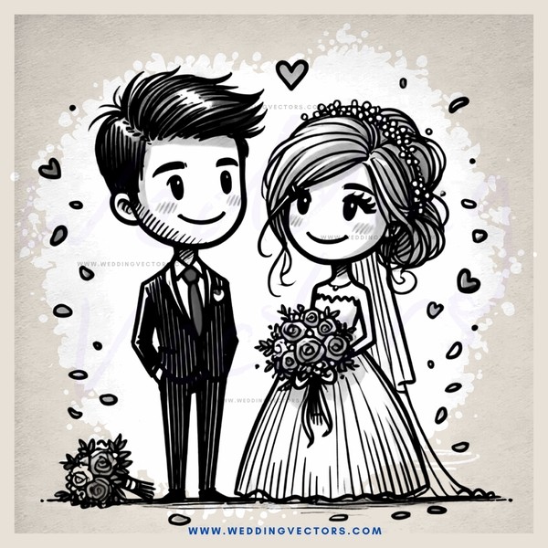 a black and white illustration of a couple