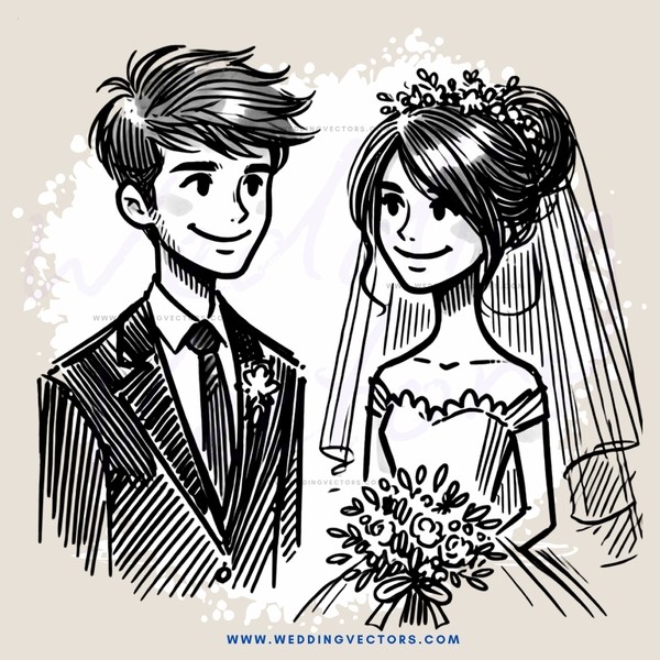 a bride and groom smile at each other