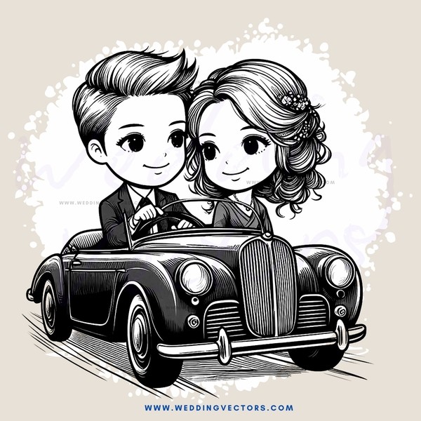 a black and white caricature of a couple