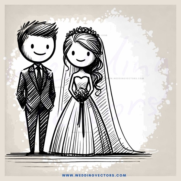 bride and groom drawing in black and white