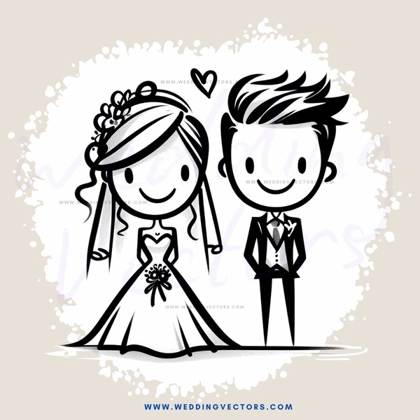 a bride and groom in wedding attire