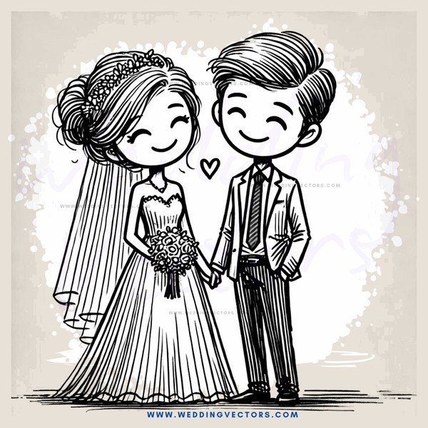 wedding animation cartoon - married couple smiling together