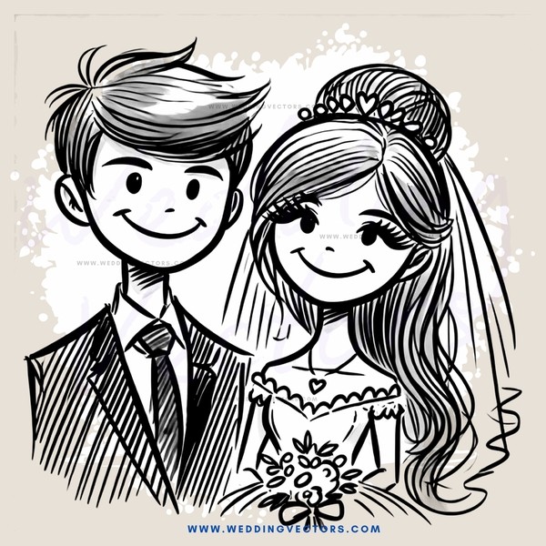 a bride and groom smile at each other