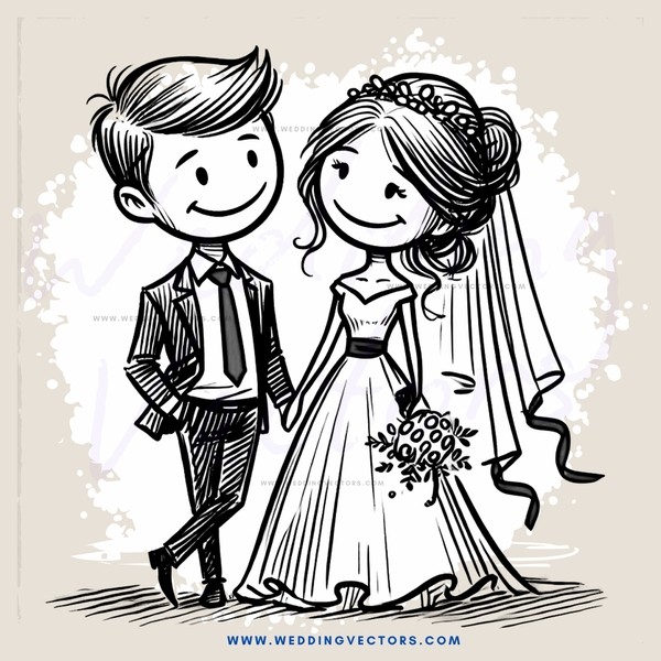 groom and bride in paper doll form
