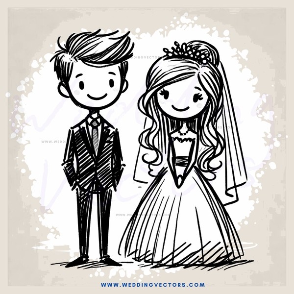 a bride and groom smile together in wedding attire