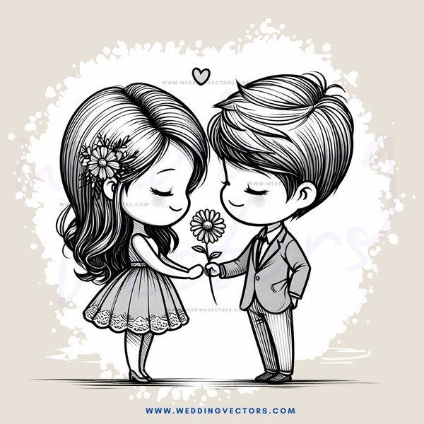 couple holding hands and flowers, standing side by side