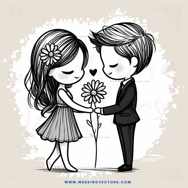 couple embracing with flower and daisy