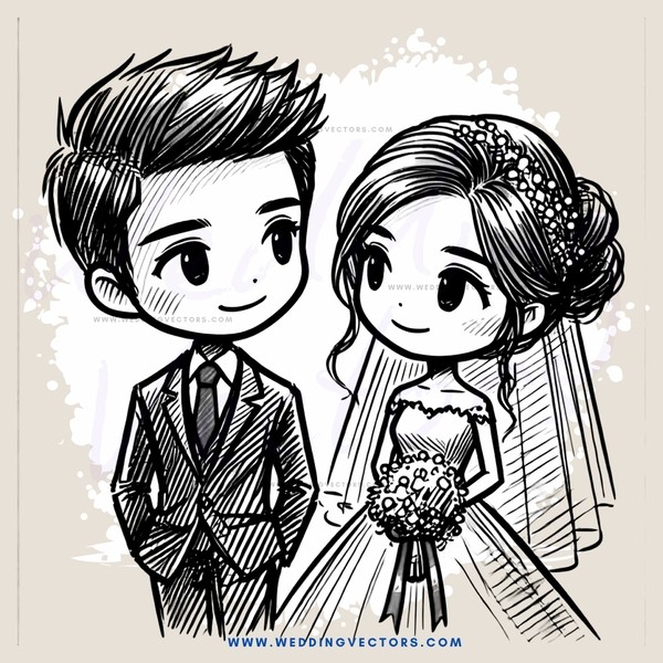 a bride and groom in black and white