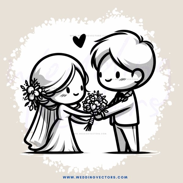 a wedding couple exchanging flowers