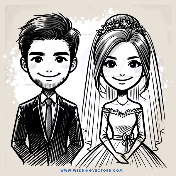 bride and groom in wedding outfits