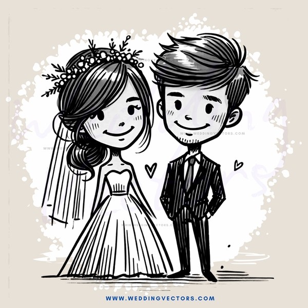 a wedding illustration in black and white