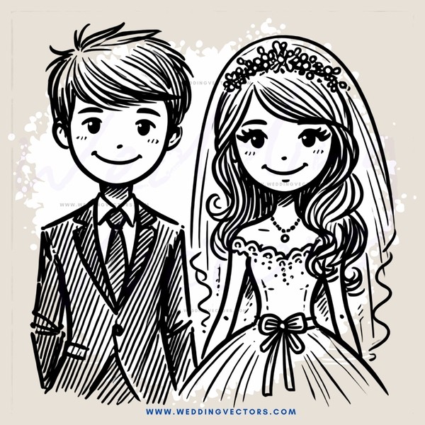 a bride and groom smile together