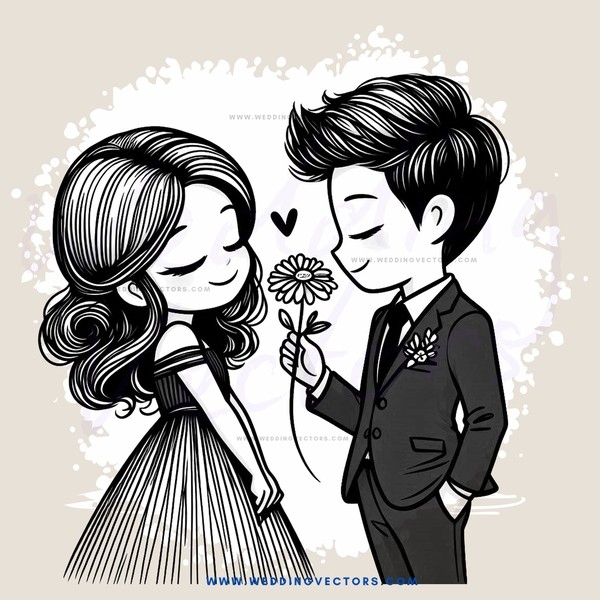 a boy and girl holding a flower