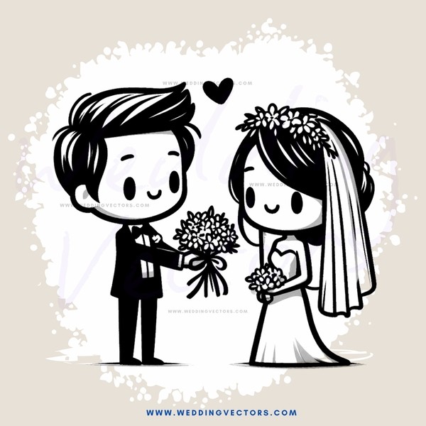 a bride and groom holding flowers