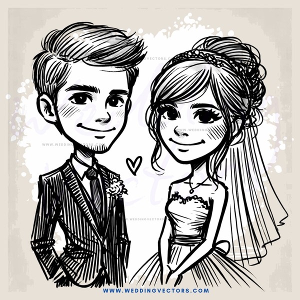 a bride and groom in wedding attire