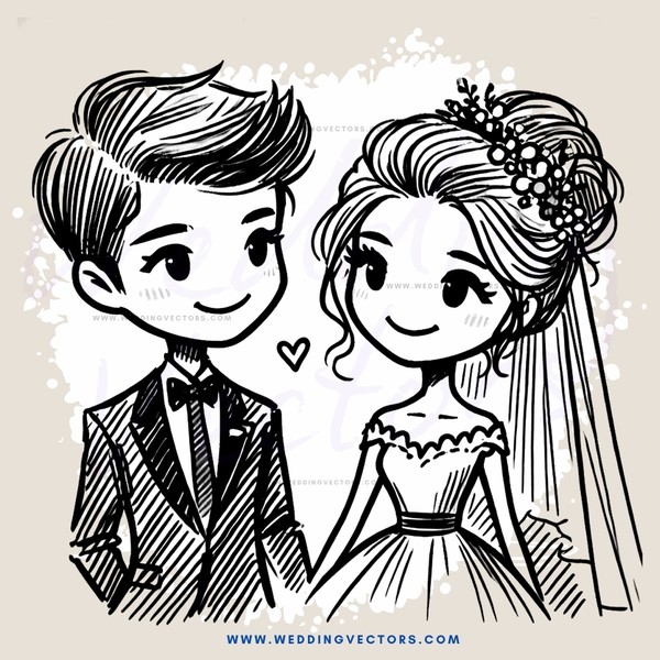 a boy and girl standing together with hearts for eyes