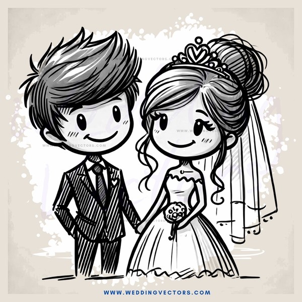 a wedding illustration in black and white