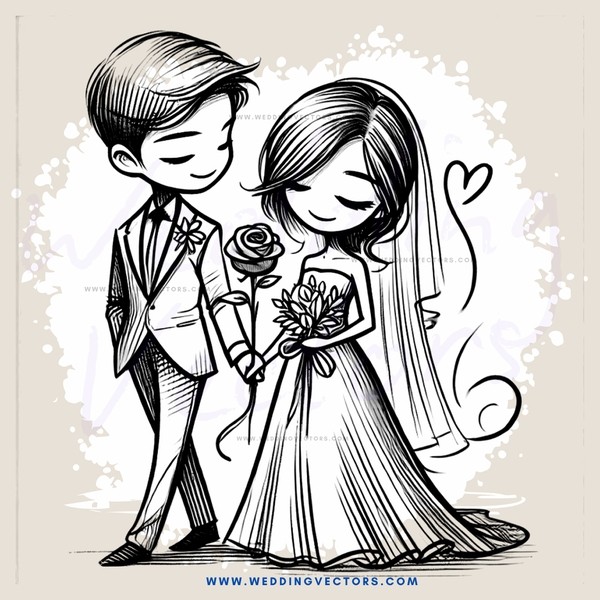 a couple holding flowers and looking at each other