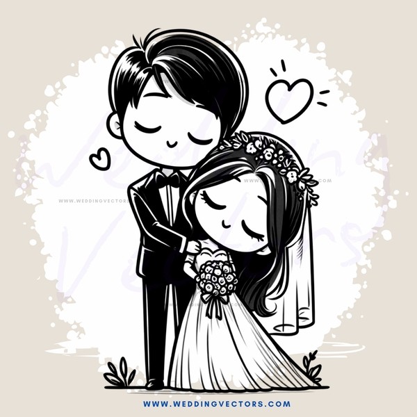 a wedding couple's picture in black and white