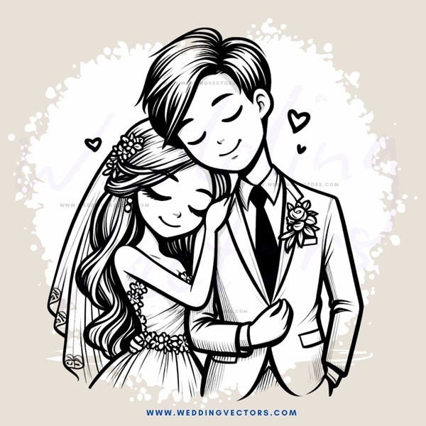 a couple hugging and smiling at their wedding