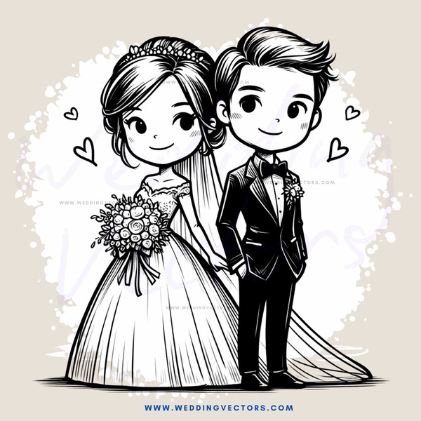 bride and groom in wedding gowns