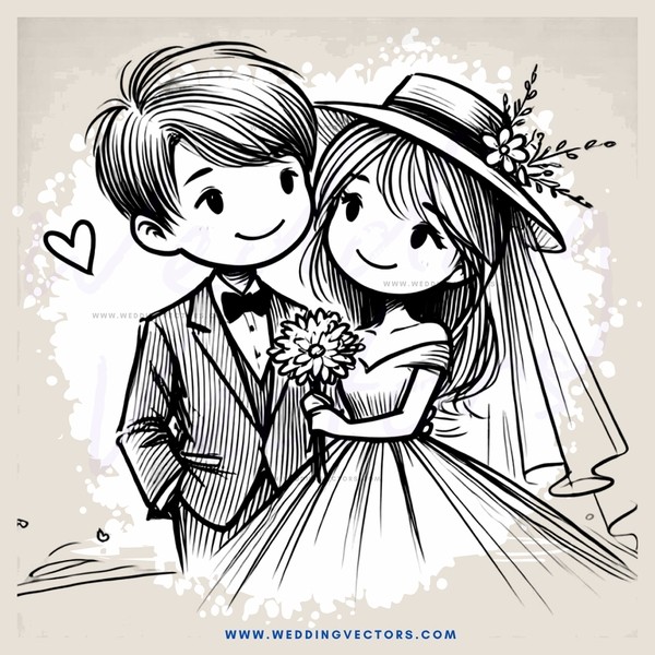 couple in black and white drawing