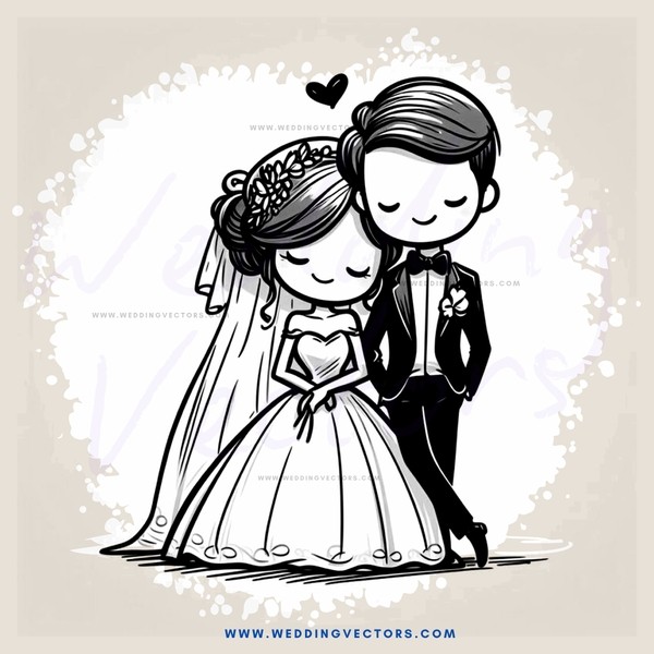 newlywed couple kissing and holding hands