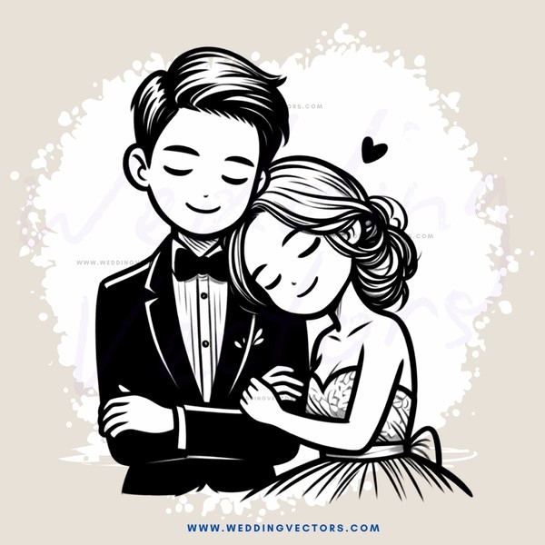 a couple embracing with a heart above them